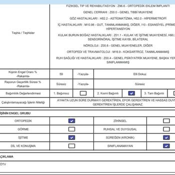 Gaziosmanpaşa Eğitim ve Araştırma Hastanesi Sağlık Kurulu Engelli Raporu