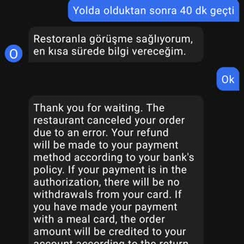Getir Yemek İptal Sipariş