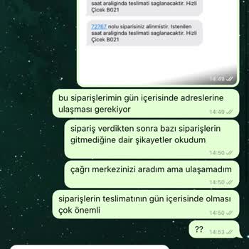 Hızlı Çiçek (hizlicicek.com) Beş Farklı Siparişim Hala Teslim Edilmedi