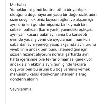 Fitchef Sabah Akşam Aynı Menüyü Gönderiyor İade Kabul Etmiyor