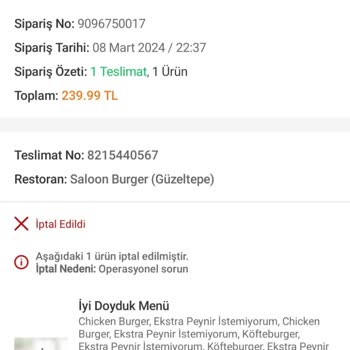 Trendyol Kaynaklı Yemek Siparişindeki Müşteri Mağduriyeti.