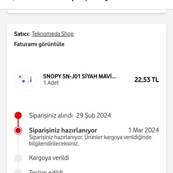 Vodafone Her Şey Yanımda Yanımda Ürün Teslimatı Ürünün Kargoya Verilmemesi