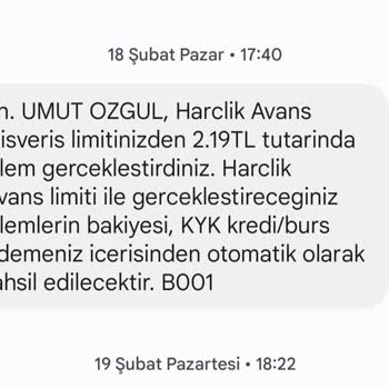 Ziraat Bankası 2.19 TL İçin 976.60 TL Harçlık Avans Tahsilatı