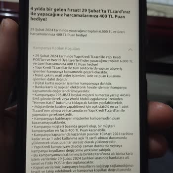 Yapı Kredi 950 TL Puanımızı Vermiyor Kampanya Yok Diyor Resimleri Var