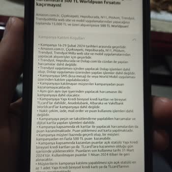 Yapı Kredi 950 TL Puanımızı Vermiyor Kampanya Yok Diyor Resimleri Var