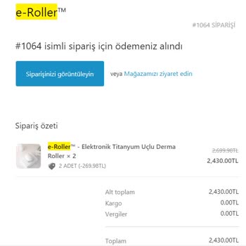 e-Roller+ (e-roller.com.tr) Teslim Edilmeyen Ürün E-roller