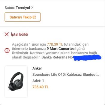 Trendyol Sebepsiz Ürün İptali