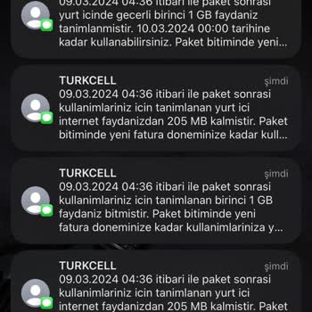 Turkcell Paket Aşım SMS'i Geç Geliyor