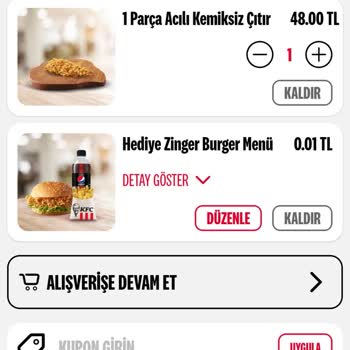 KFC Hediyemi Kullanamıyorum 140 TL İstiyor