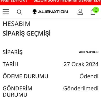 Alienationwear.com Siparişi Kargoya Vermiyor!