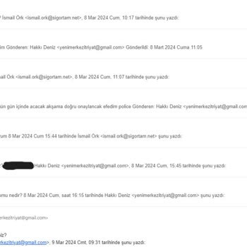 Zorunlu Trafik Sigortası İçin Sigortam.net'e Güvenip Mağdur Oldum.