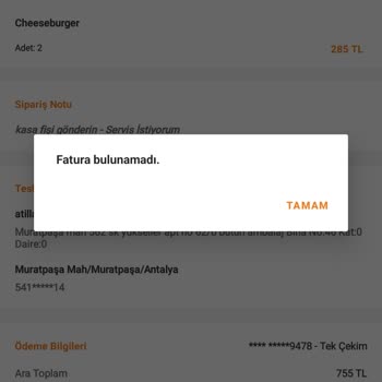 Trendyol Yemek Faturası Yok Fiş Yok 9068493084