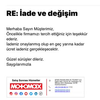 Motomax 40 Günü Geçen İade Süreci