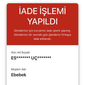 Ebebek Siparişim AGT Kargo Tarafından İade Edildi