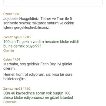 Jojobet 100000 TL Çekim Sonrası Hesap Blokesi