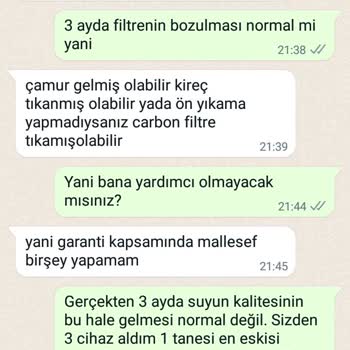 Hanedan Su Arıtma 1 İle 3 Ayda Bozuldu. Ürününün Arkasında Durmadı