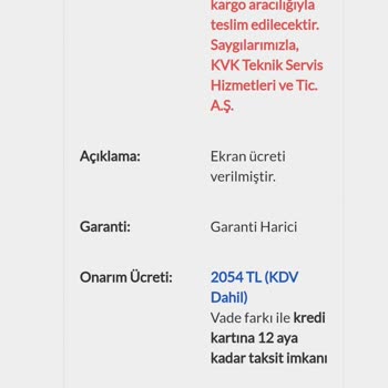 KVK Garantili. Onarım. Ücreti Talep Edildi