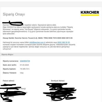 Karcher Siparişimin Durumuyla İlgili Bilgi Alamıyorum