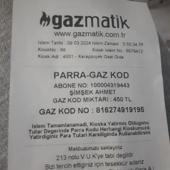 Gazmatik Kiosk Fatura Yatıramama Sorunu
