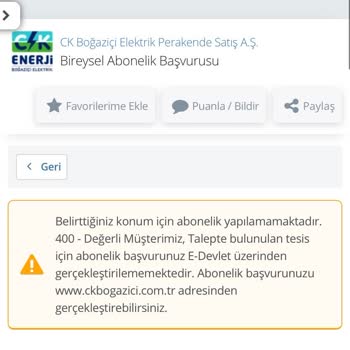 CK Boğaziçi Elektrik Abonelik Başvurusunun Yapılamaması