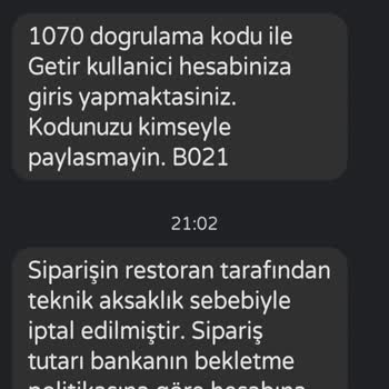 Getir Verilen Siparişi Getiremedi
