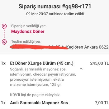 Maydonoz Döner Yazar Kasa Fişi (KDV'Lİ Fiş) Göndermeden Satış Yapıyor