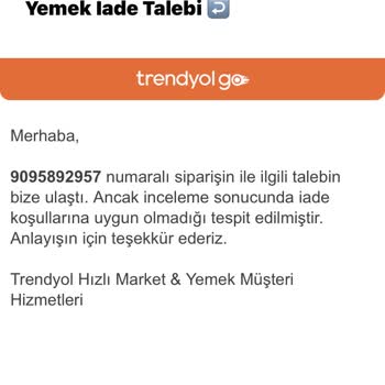 Trendyol Yemek Eksik Ürün Gönderdi, İade Talebimi Reddetti