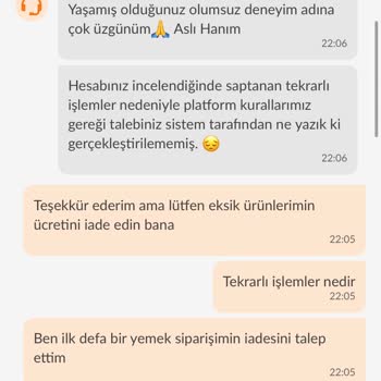 Trendyol Yemek Eksik Ürün Gönderdi, İade Talebimi Reddetti