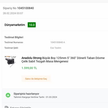 Dunyamarketim.com Koçtaş Ve Dünyamarketim 10 Gündür Ürün Göndermedi Ve Cevap Vermiyor.