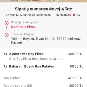 Domino's Pizza Saygısız Personel Yanlış Sipariş Göndermesine Rağmen Beni Azarladı