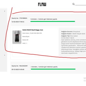 Flawwear Yaklaşık 1 Aydır Para İade Yaptı Gösteriyor Ama Param Gelmedi