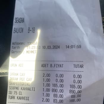 SeaSha Lounge İçilmeyen Suyun Ve Maden Suyunun Hesaba Yansıması