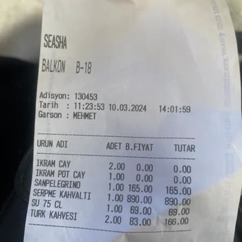 SeaSha Lounge İçilmeyen Suyun Ve Maden Suyunun Hesaba Yansıması