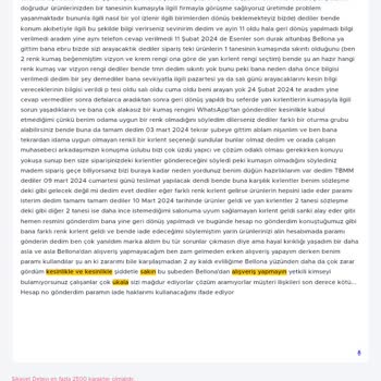 Esenler Bellona Altunbaş Şubesi Para İadesi