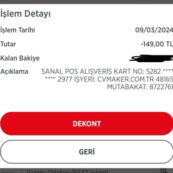 Cvmaker.com.tr Kartımdan Kafalarına Göre Para Çektiler Ve İadesi Yapılmadı