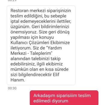 Yemeksepeti Teslim Edilmeyen Siparişim Ve İade Olmayan 360 TL!