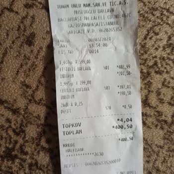 Musluoğlu Baklava Haksız Yere Alınan Kazanç