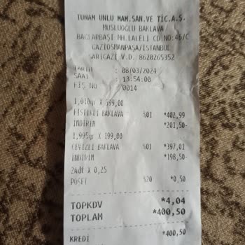 Musluoğlu Baklava Haksız Yere Alınan Kazanç