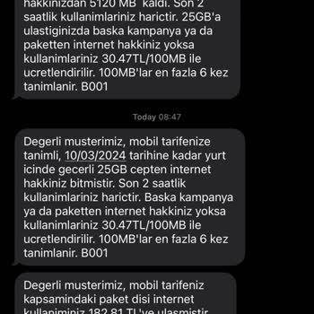 Türk Telekom Ben Uyurken 25GB İnternet Paketim Bitirilmiş
