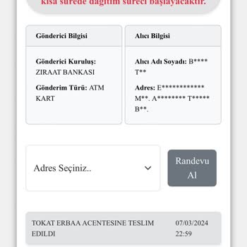 Kuryenet Erbaa Kart Teslimi Sorunu