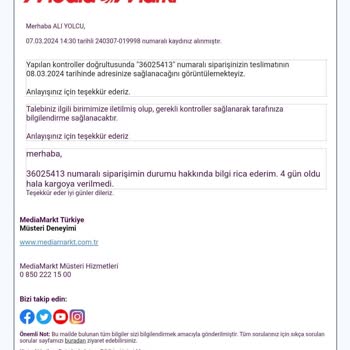 Media Markt'ın Siparişi Israrla Teslim Etmemesi