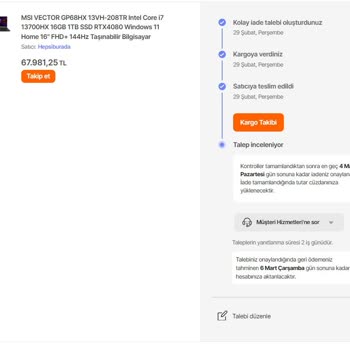 Hepsiburada İlk Haftada Arızalanan Ürünün Sıkıntılı İade Süreci