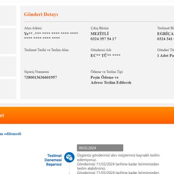 MNG Kargo Mersin İçi Kargo Teslimatında Yaşanan Gecikme Ve İletişim Sorunu