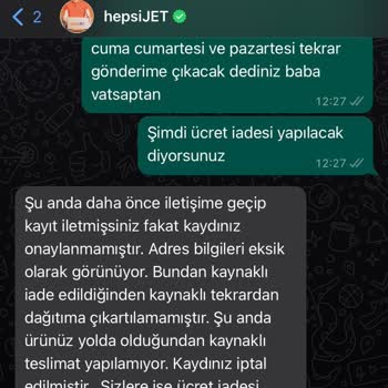 hepsiJET Kargomun İade Edilmemesini İstediğim Halde İade Etmişler