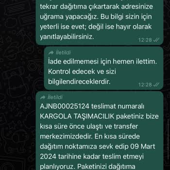 hepsiJET Kargomun İade Edilmemesini İstediğim Halde İade Etmişler