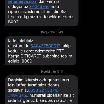 Sefamerve Ürünü Değişim Yapmıyorlar