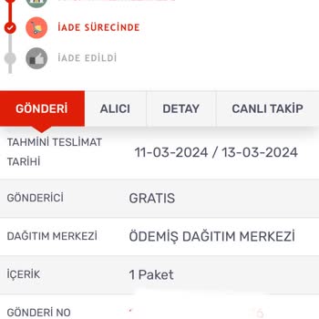 Kargomsende İade Olan Ürün