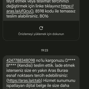 Aras Kargo Teslim Edilmeyen Kargoyu Teslim Edildi Gösteriyor
