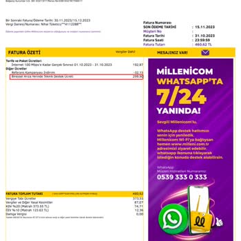 Millenicom Haksız Ücret Yansıtılması Ve Vadedilen Hizmetin Alınmaması