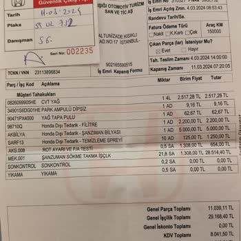 Honda Servislerinin Ücretlerinin Anormal Pahalı Olması